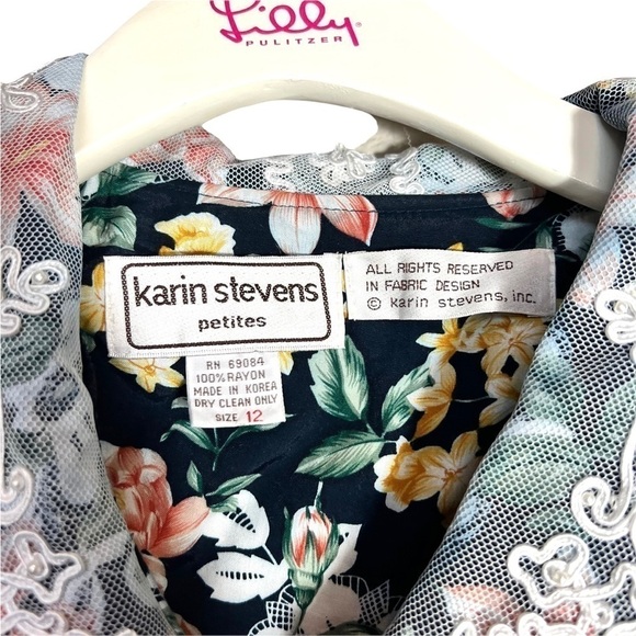 Karin Stevens Petites Vintage 80’s Floral Lace Embellished Midi Dress Size 12 - Picture 9 of 16
